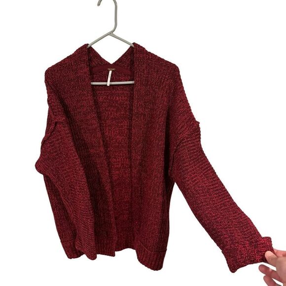 Free People High Hopes Burgundy Marled Drop Shoulder Open Cardigan Size Small - Picture 5 of 9